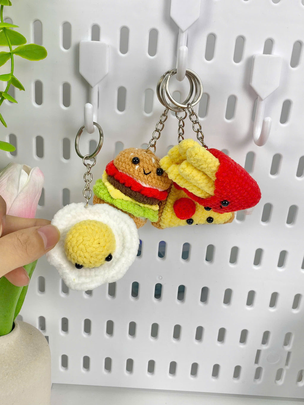 Fast Food Crochet Keychain Pattern: Burger, Fries, Pizza, Egg (PDF)