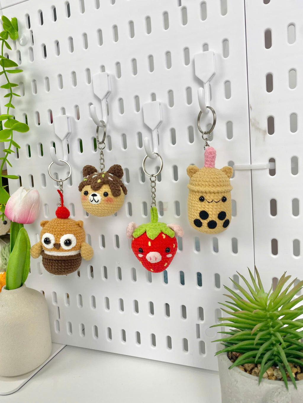 Amigurumi Food Keychain Crochet Pattern, Bear, Strawberry, Bubble Tea (PDF)