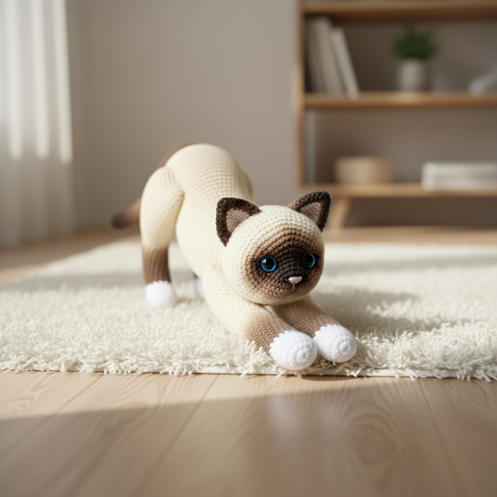 Stretching Cat Crochet Pattern PDF, Realistic Siamese Amigurumi Toy