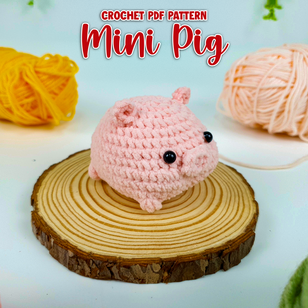 Mini Pig Crochet Pattern PDF, Piggy Puff Amigurumi Tutorial, Cute Pocket Pig Plush