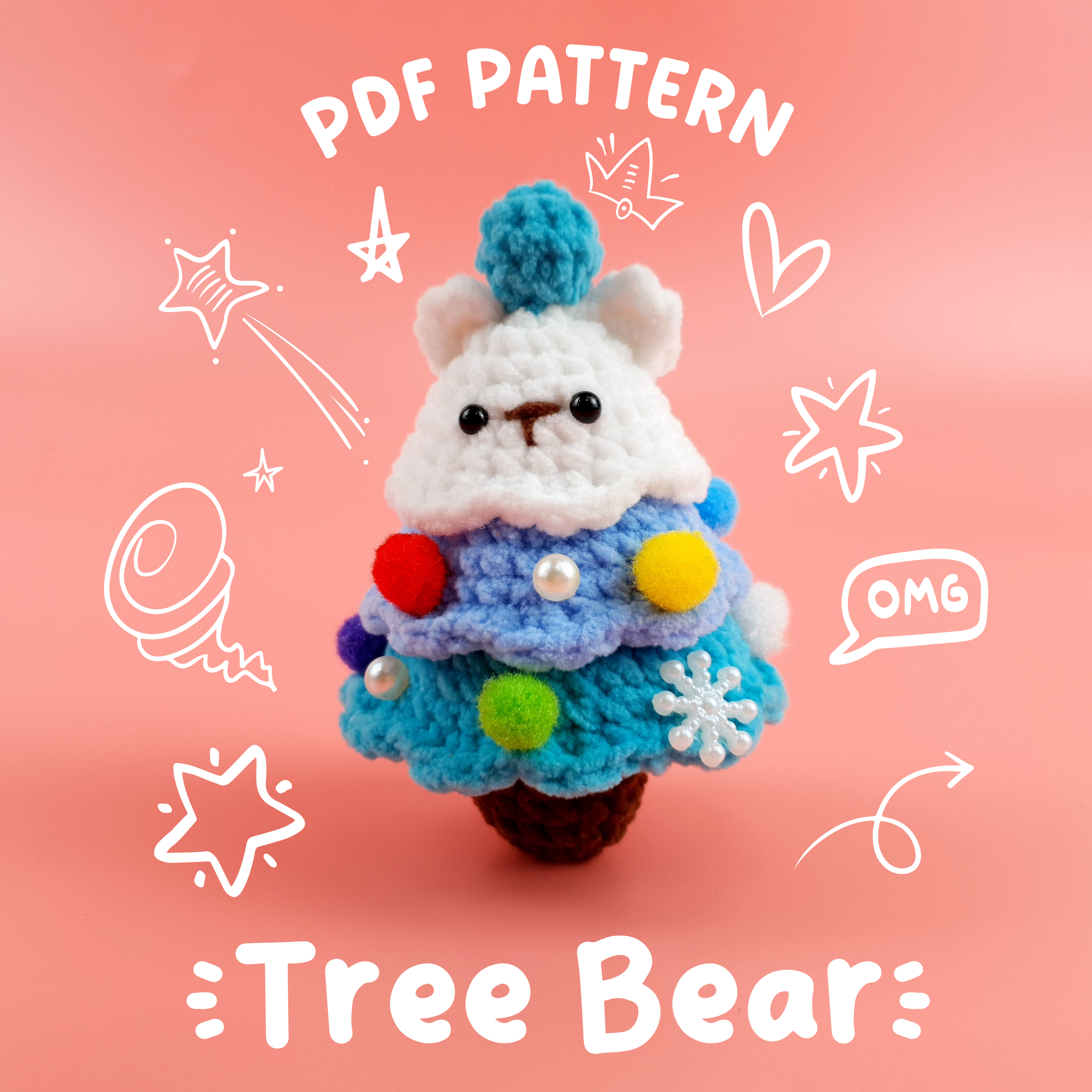 Christmas Tree Bear Crochet Pattern PDF, Cute Bear Amigurumi Ornament, Mini Holiday Crochet Tutorial