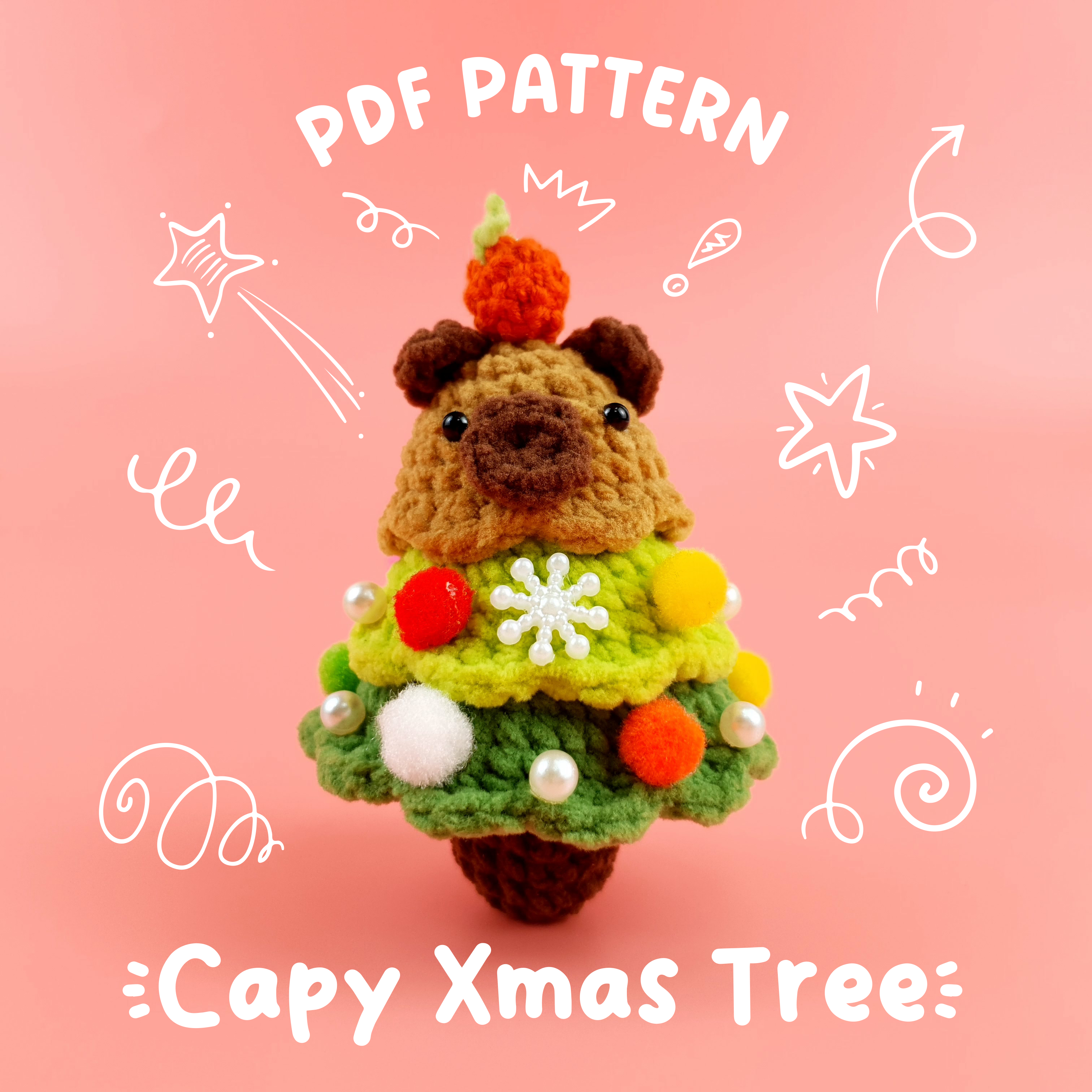 Capybara Christmas Tree Crochet Pattern PDF, Cute Holiday Amigurumi, Mini Xmas Ornament Tutorial