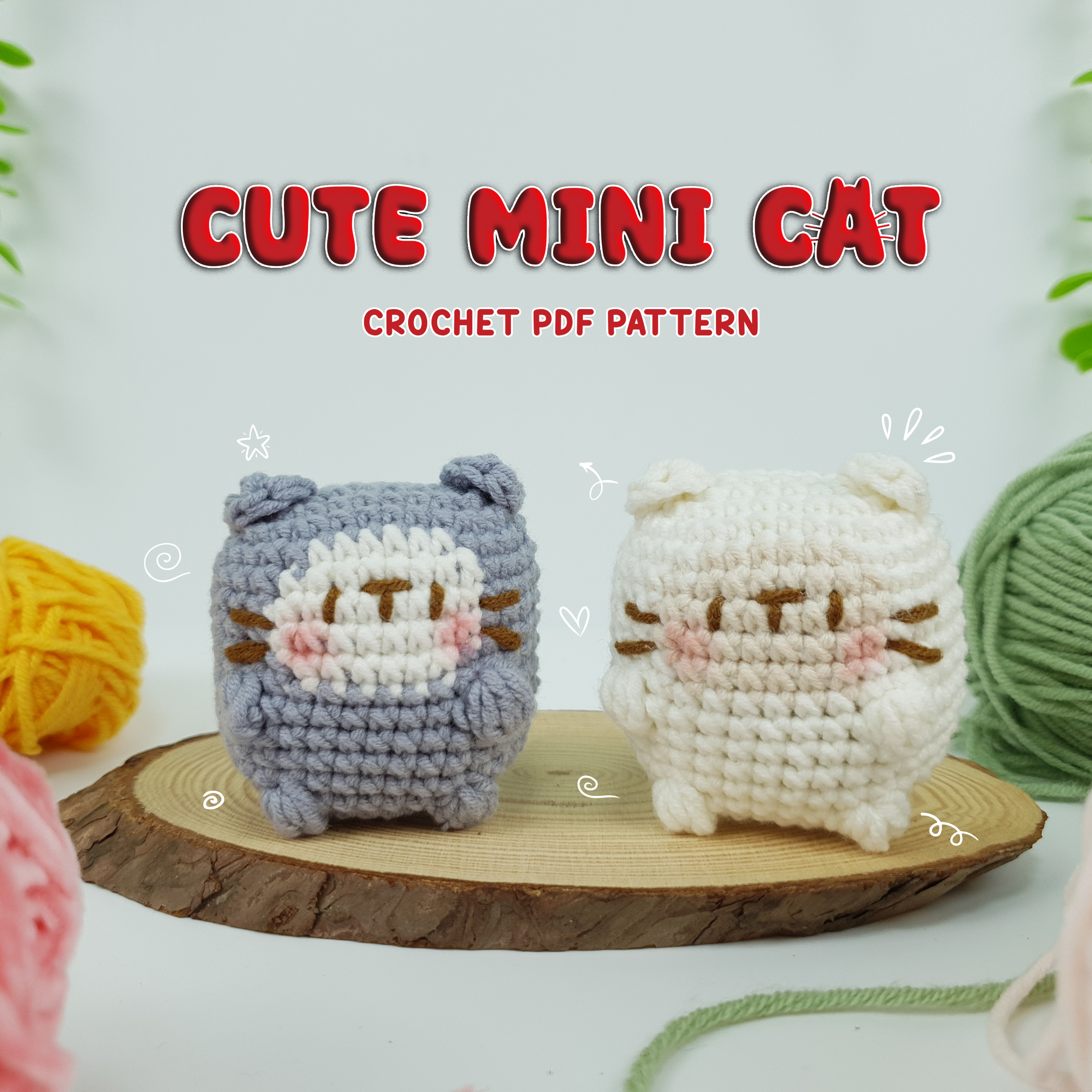 Mini Cat Crochet Pattern PDF, Cute Kawaii Cat Amigurumi Tutorial
