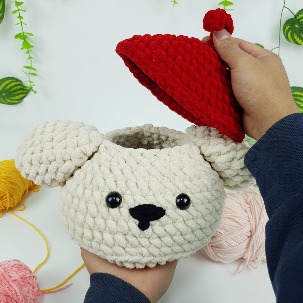 No Sew Pudding Dog Crochet Pattern PDF, Cute Dog Basket Crochet Tutorial