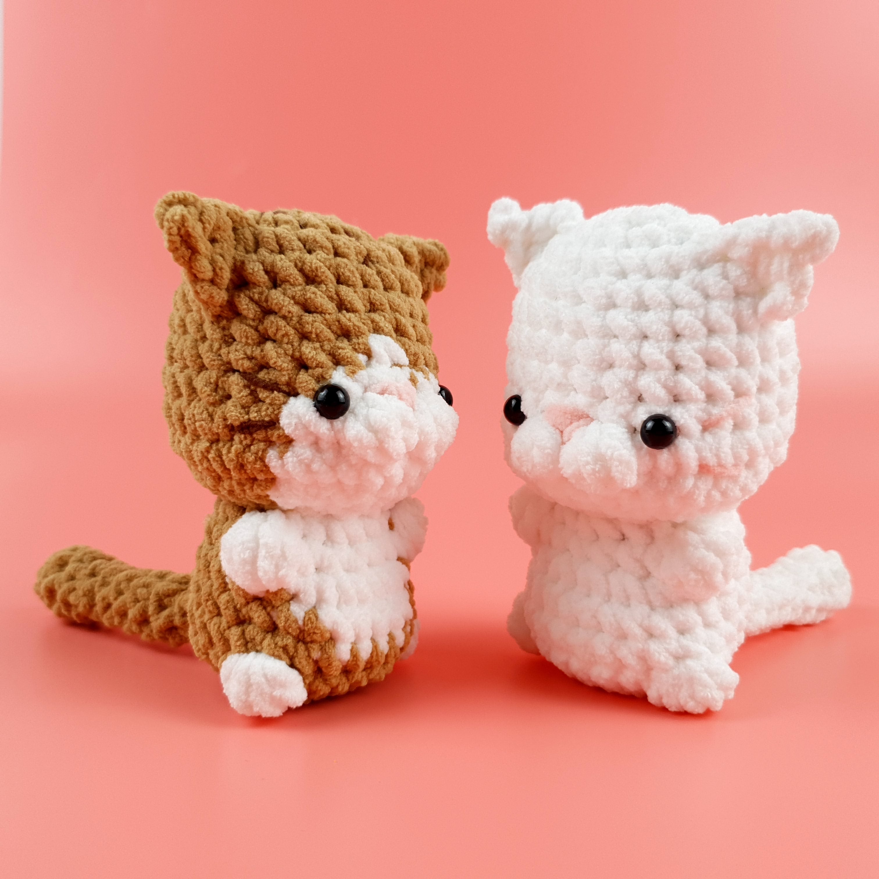 Cat Couple Crochet Pattern PDF, Brown and White Plush Cat Tutorial, Cute Amigurumi Gift Pattern