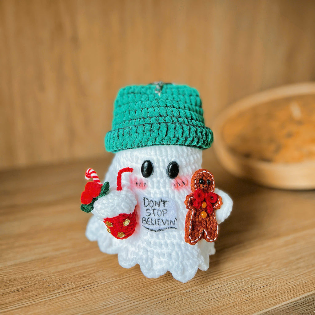 Gingerbread Ghost Crochet Pattern PDF, Christmas Ghost Amigurumi Tutorial, Cute Holiday Ornament