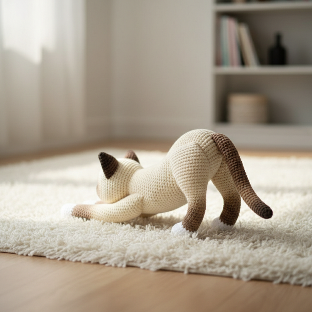 Stretching Cat Crochet Pattern PDF, Realistic Siamese Amigurumi Toy