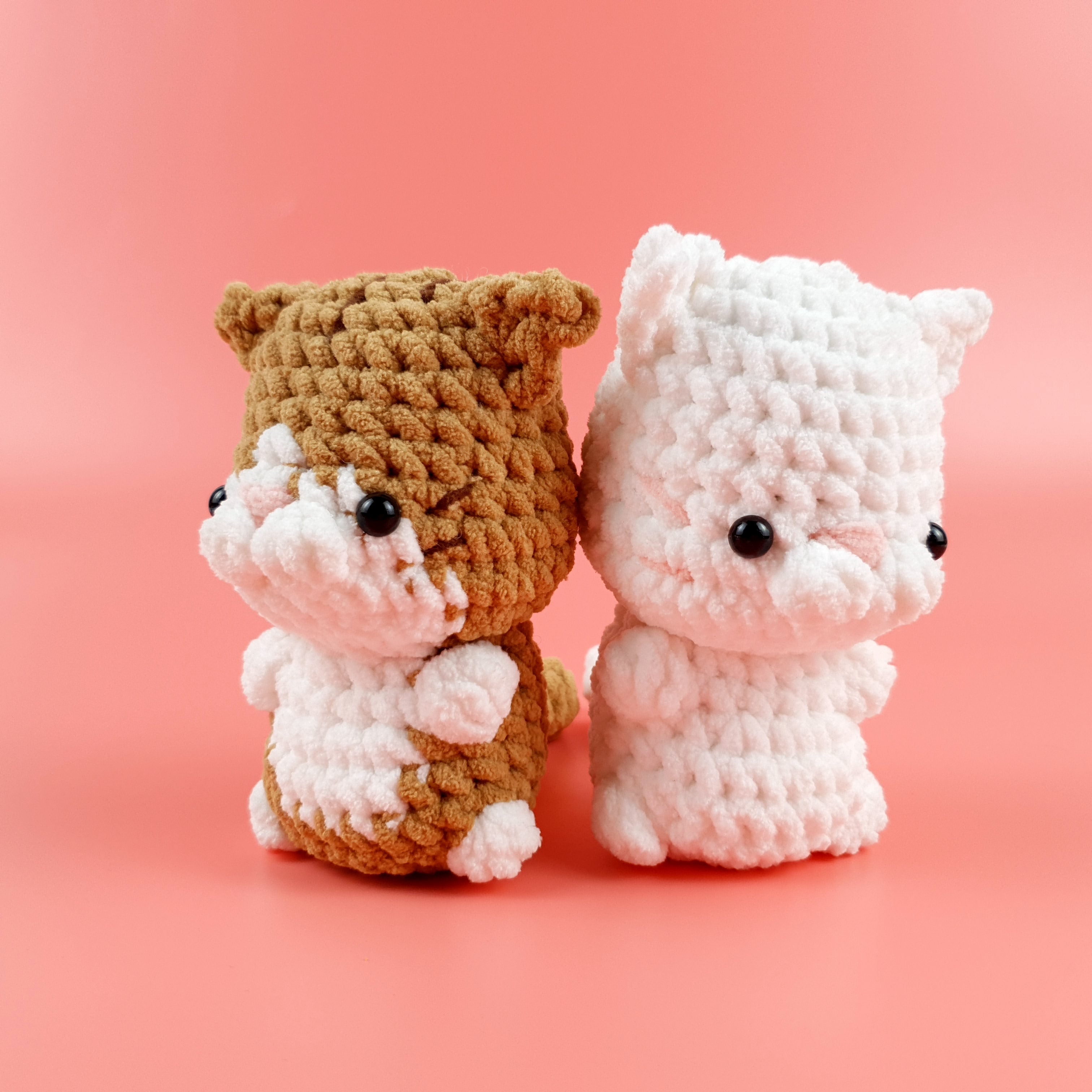 Cat Couple Crochet Pattern PDF, Brown and White Plush Cat Tutorial, Cute Amigurumi Gift Pattern