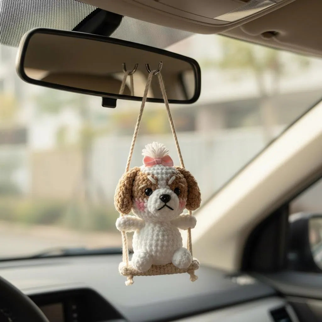 Amigurumi Puppy Crochet Pattern Set, Hanging Car Dog Charms (PDF Pattern).