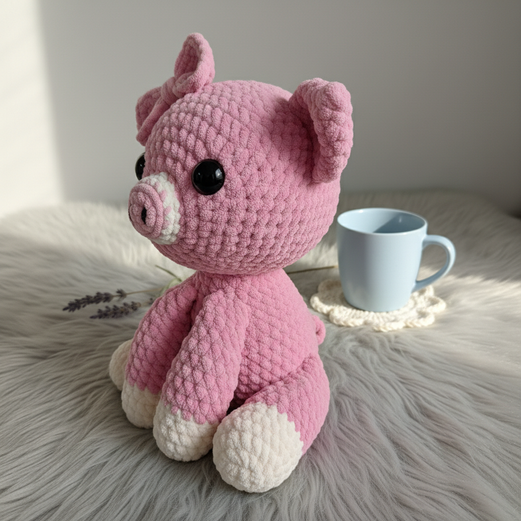 Pig Crochet Pattern PDF – Cute Amigurumi Pig with Bow, Plush Pig Toy Pattern