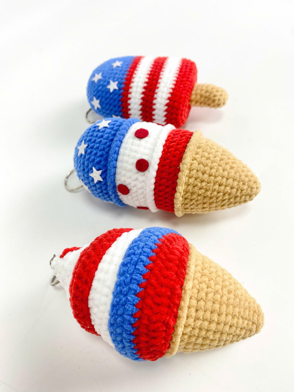 Patriotic Ice Cream Crochet Pattern: 4th of July Amigurumi Keychain (PDF Tutorial)