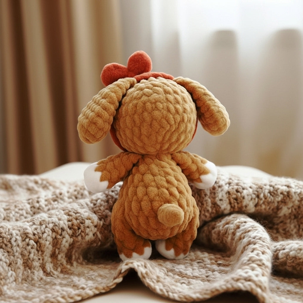 Puppy Crochet Pattern, Cute Brown Puppy Crochet Pattern with Red Bow Headband, Amigurumi Dog PDF Tutorial, Plush Stuffed Animal Toy, Beginner Friendly DIY Gift