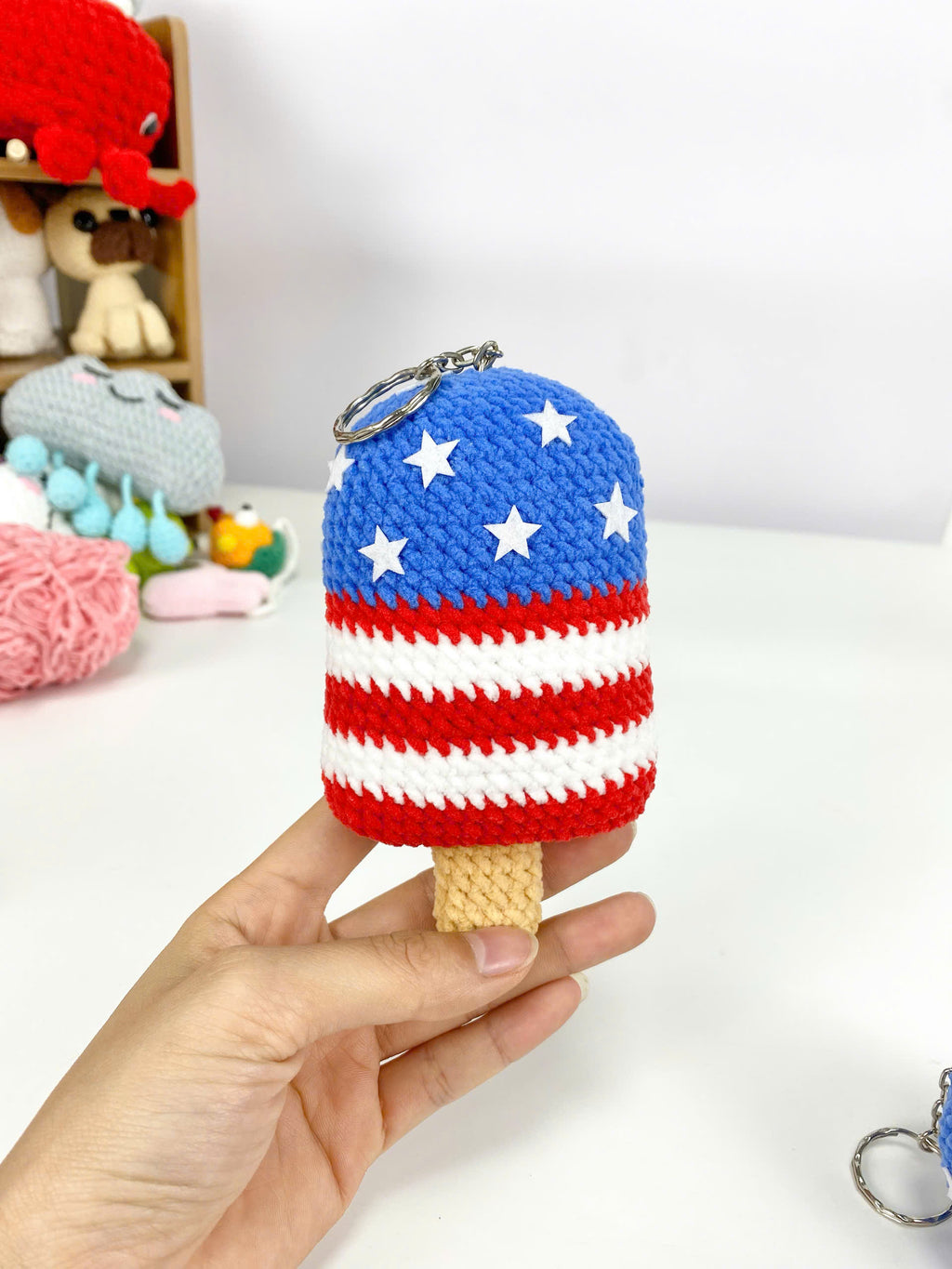 Patriotic Ice Cream Crochet Pattern: 4th of July Amigurumi Keychain (PDF Tutorial)