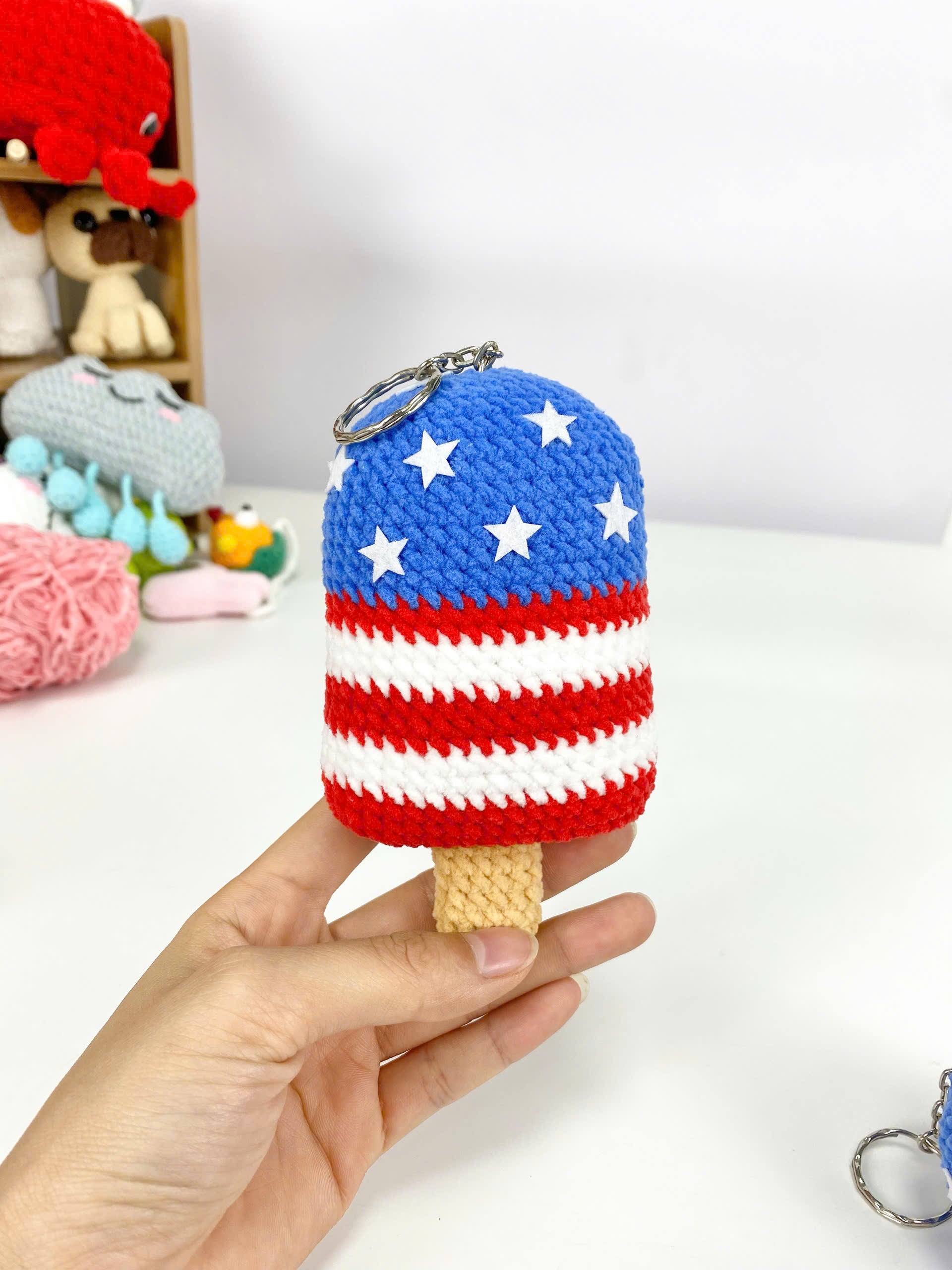 Patriotic Ice Cream Crochet Pattern: 4th of July Amigurumi Keychain (PDF Tutorial)