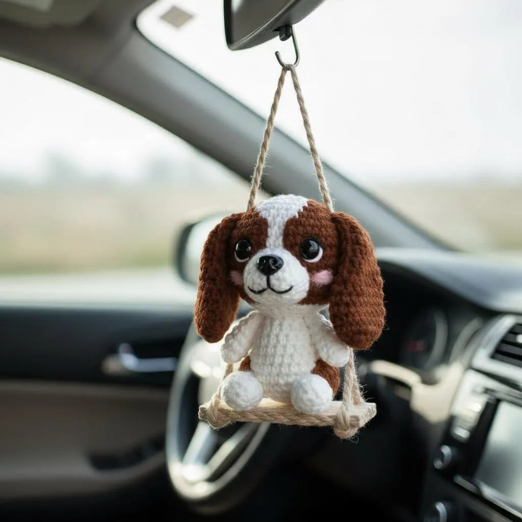 Amigurumi Puppy Crochet Pattern Set, Hanging Car Dog Charms (PDF Pattern).