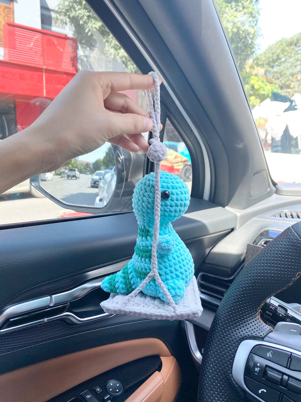 Dinosaur Crochet Pattern: Low Sew Amigurumi Dino Car Decoration (PDF)