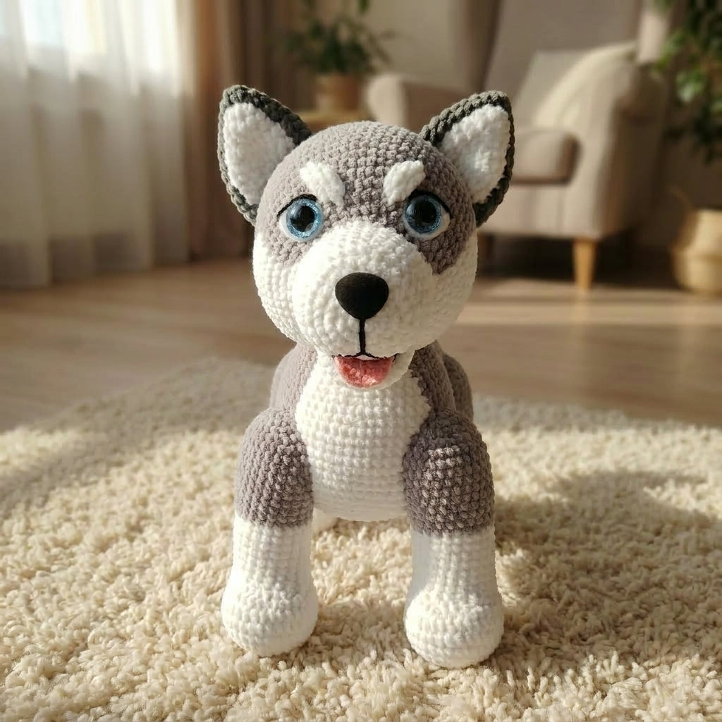 Grey White Dog Crochet Pattern PDF, Husky Dog Amigurumi Tutorial, Puppy Crochet Pattern