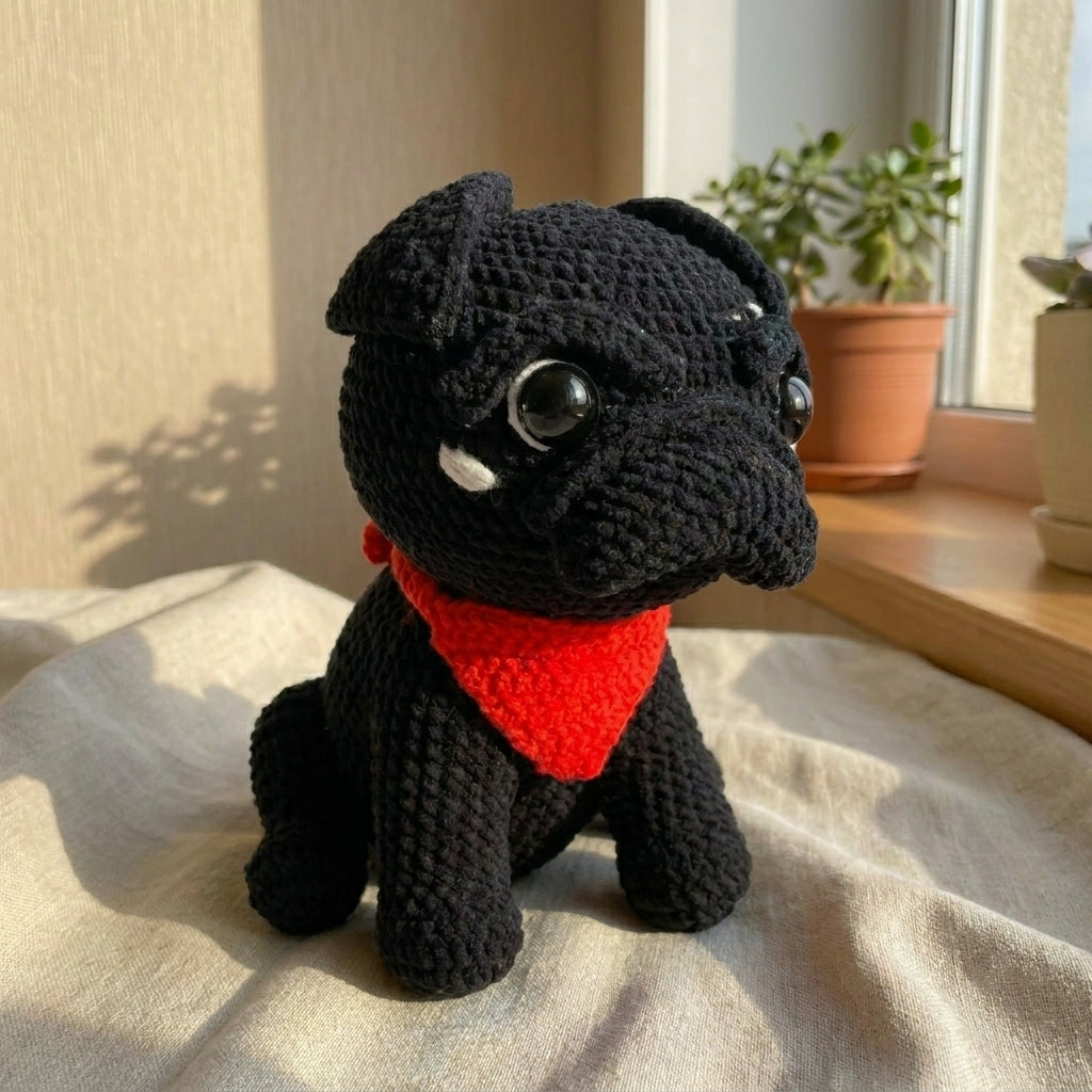 Midnight Pug Crochet Pattern PDF, Cute Black Pug Amigurumi Tutorial, Dog Plush Crochet Pattern