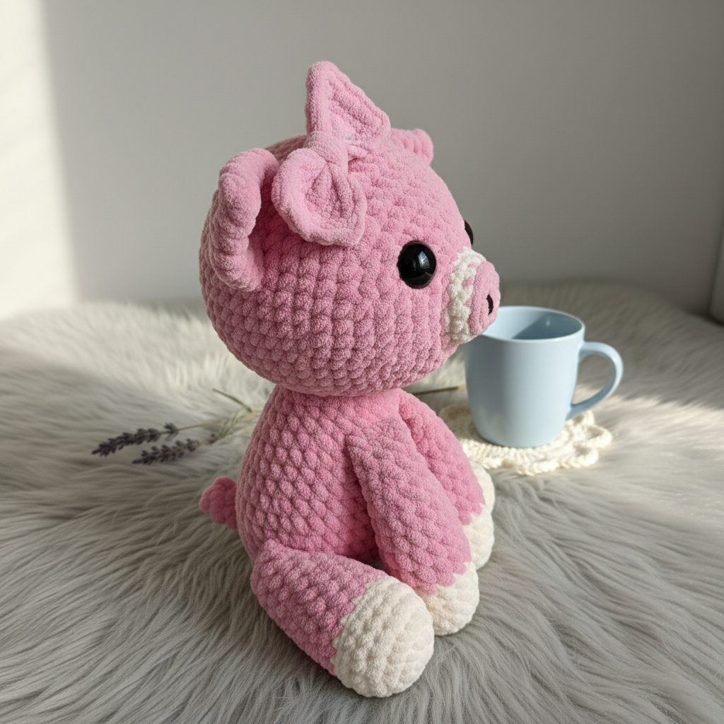 Pig Crochet Pattern PDF – Cute Amigurumi Pig with Bow, Plush Pig Toy Pattern