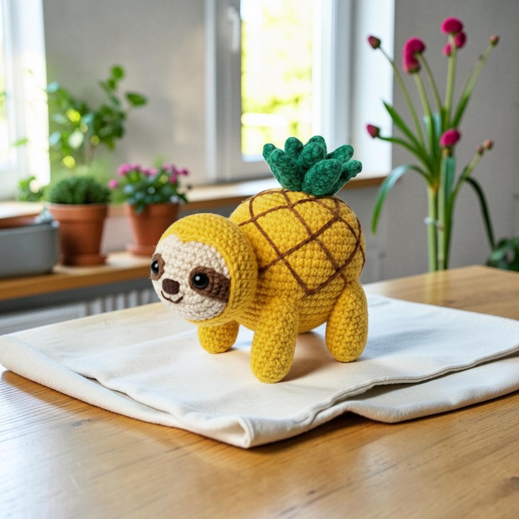 Pineapple Sloth Crochet Pattern PDF, Cute Sloth Amigurumi, Crochet Sloth Toy,