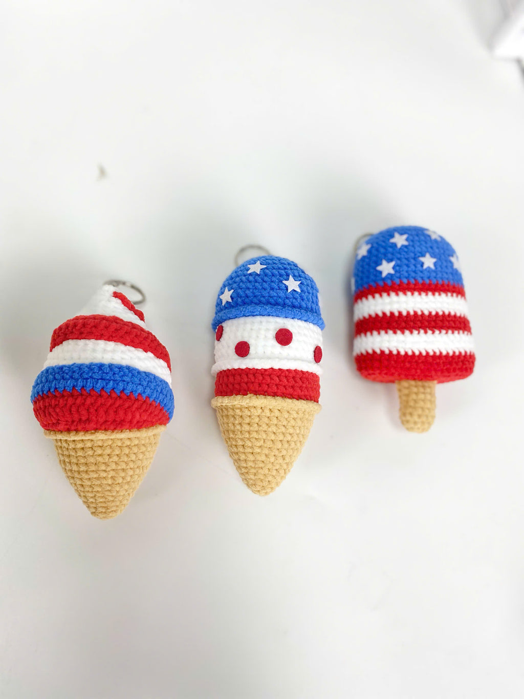 Patriotic Ice Cream Crochet Pattern: 4th of July Amigurumi Keychain (PDF Tutorial)