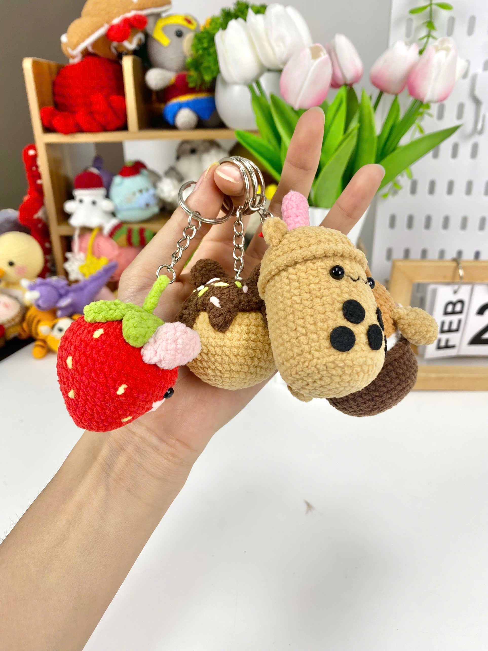 Amigurumi Food Keychain Crochet Pattern, Bear, Strawberry, Bubble Tea (PDF)