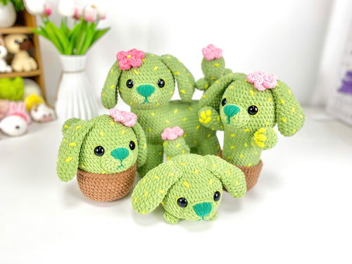 Cactus Dog Crochet Pattern Bundle 4 in 1, Amigurumi Cactus Dog Plush Toy, Crochet Dog with Flowers