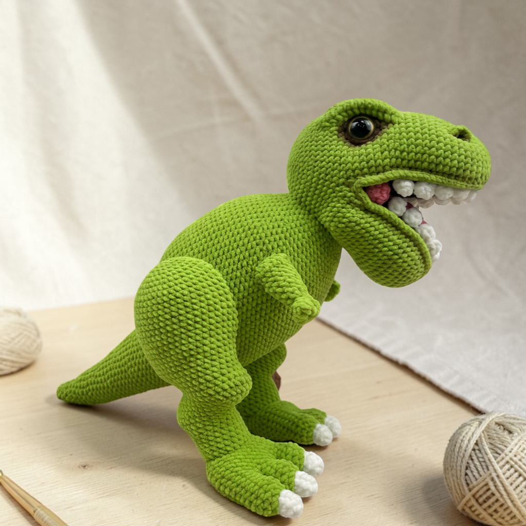 T-Rex Crochet Pattern, Realistic Dinosaur Amigurumi PDF, Green Dinosaur Plush Pattern