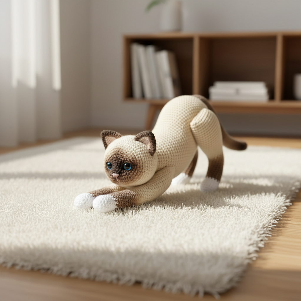 Stretching Cat Crochet Pattern PDF, Realistic Siamese Amigurumi Toy