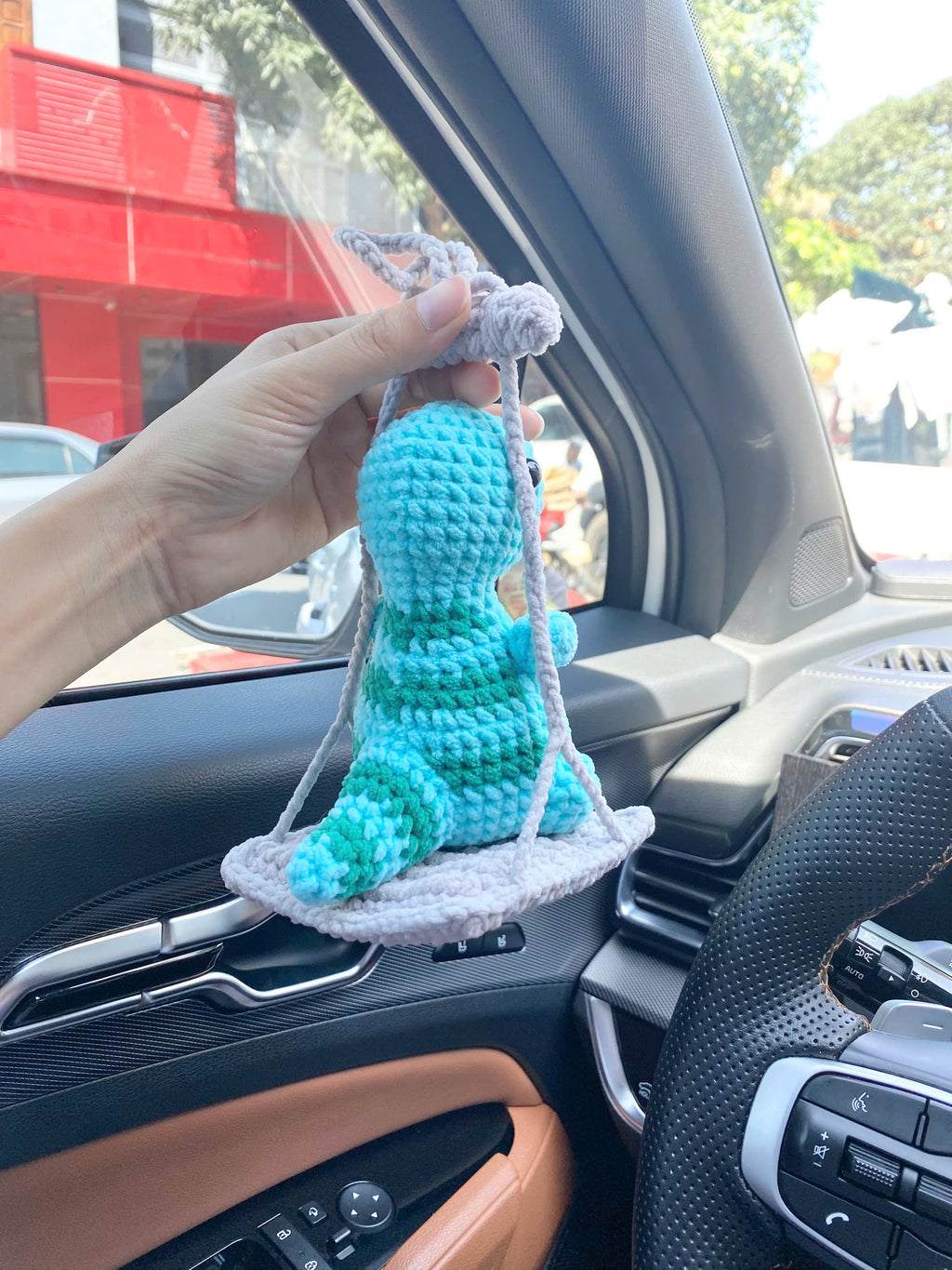 Dinosaur Crochet Pattern: Low Sew Amigurumi Dino Car Decoration (PDF)