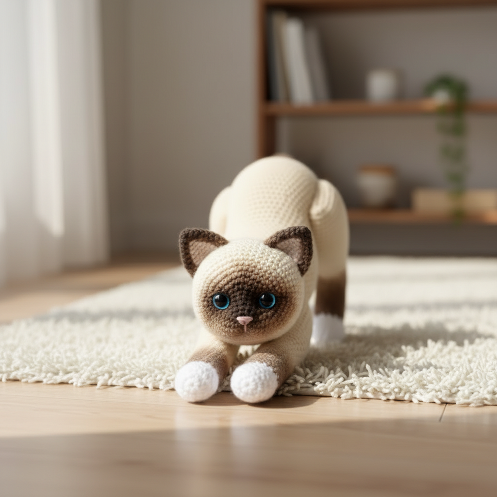 Stretching Cat Crochet Pattern PDF, Realistic Siamese Amigurumi Toy