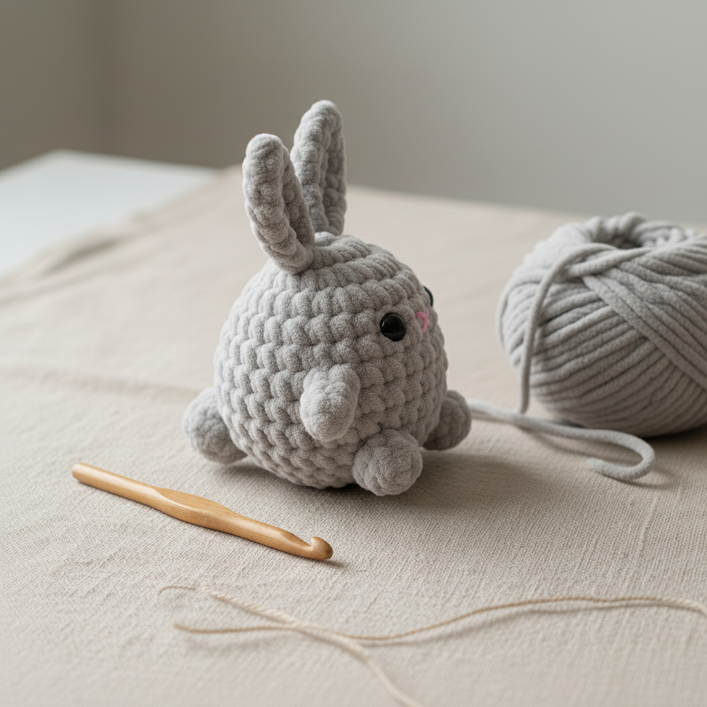 Cute Gray Bunny Crochet Pattern PDF, Bunny Amigurumi Plush Tutorial