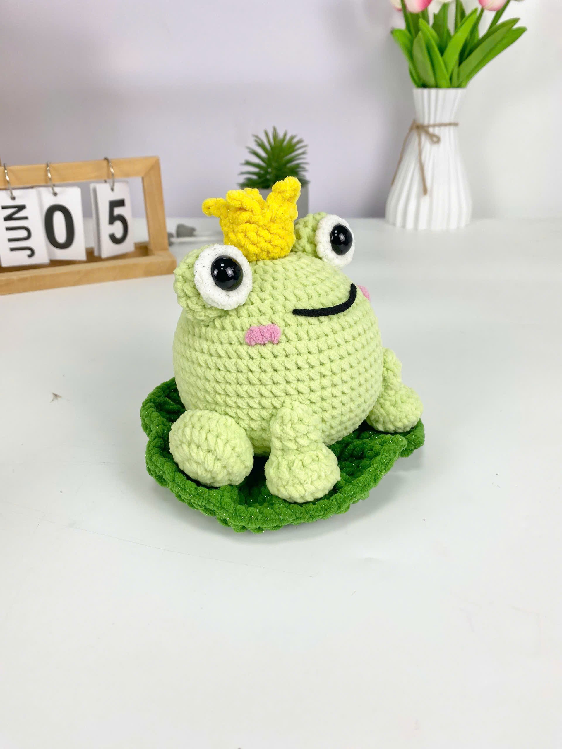 Frog Prince Crochet Pattern PDF, Amigurumi Royal Frog On Lily Pad, Cute Frog Plush Toy Tutorial For Beginners