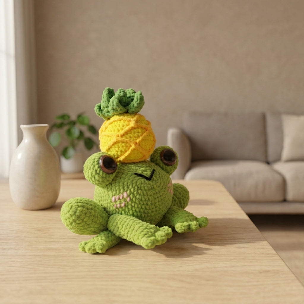 Kawaii Frog Crochet Pattern PDF, Cute Frog Amigurumi Tutorial, Frog with Pineapple Crochet Pattern