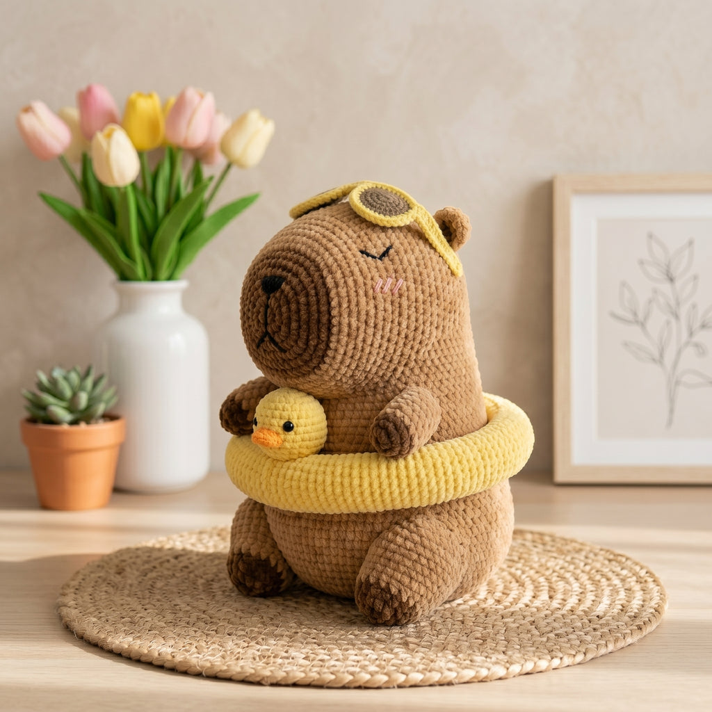 Capybara Crochet Pattern PDF, Summer Capybara with Duck Float Amigurumi Tutorial