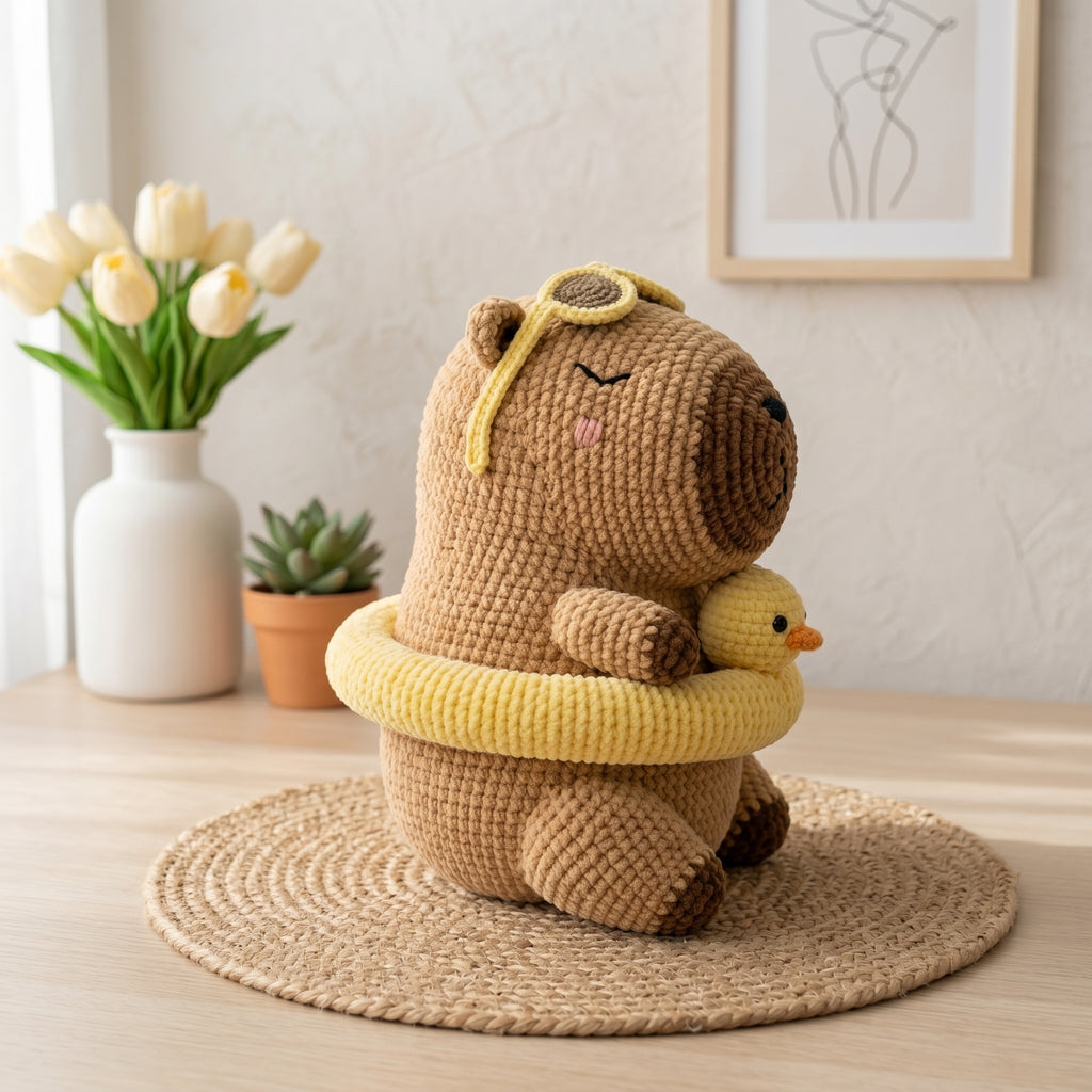 Capybara Crochet Pattern PDF, Summer Capybara with Duck Float Amigurumi Tutorial