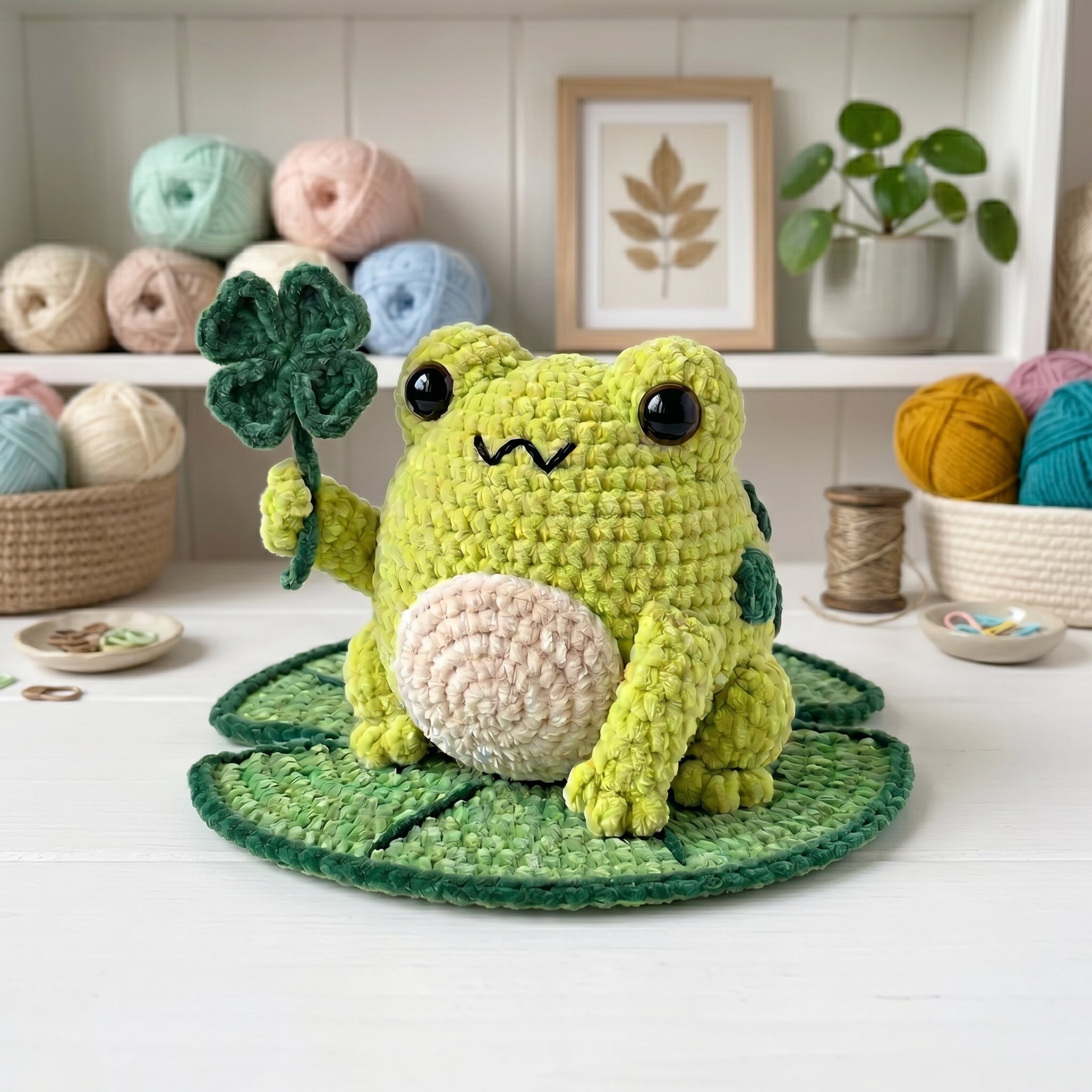 Crochet Frog Pattern, Lucky Frog Amigurumi Tutorial with Lily Pad