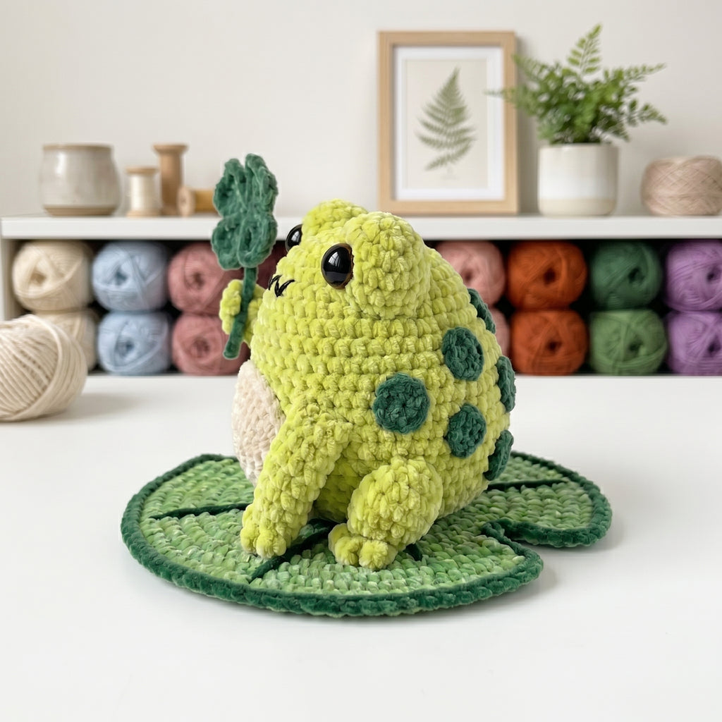 Crochet Frog Pattern, Lucky Frog Amigurumi Tutorial with Lily Pad