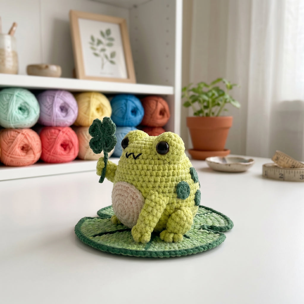 Crochet Frog Pattern, Lucky Frog Amigurumi Tutorial with Lily Pad