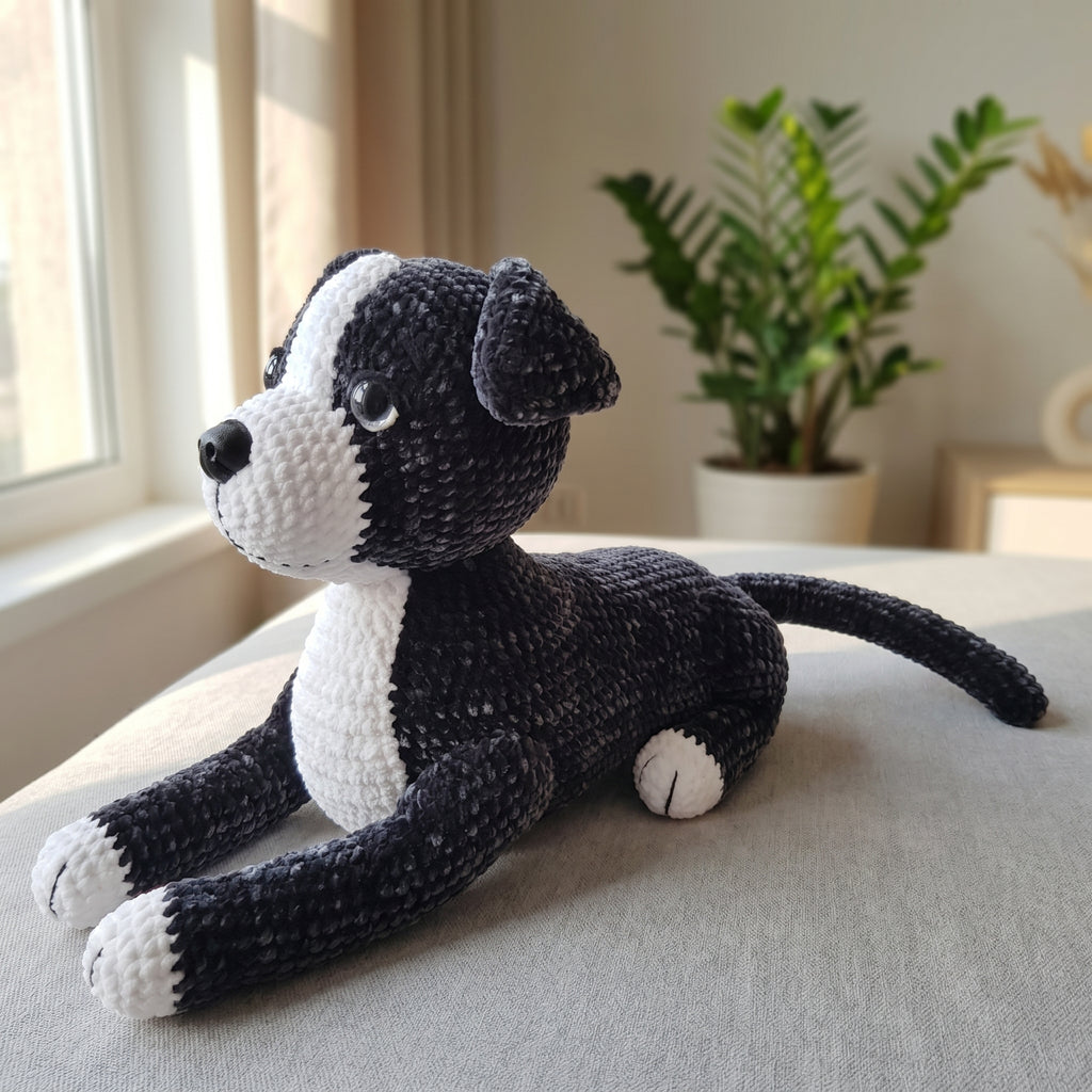Black and White Dog Crochet Pattern PDF, Puppy Amigurumi Plush Tutorial