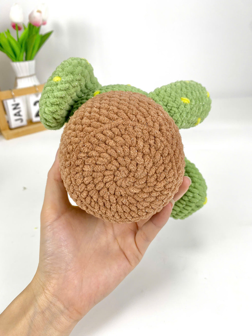 Green Cactus Dog Crochet Pattern, Amigurumi Cactus Dog Plush Toy, Crochet Dog with Flowers