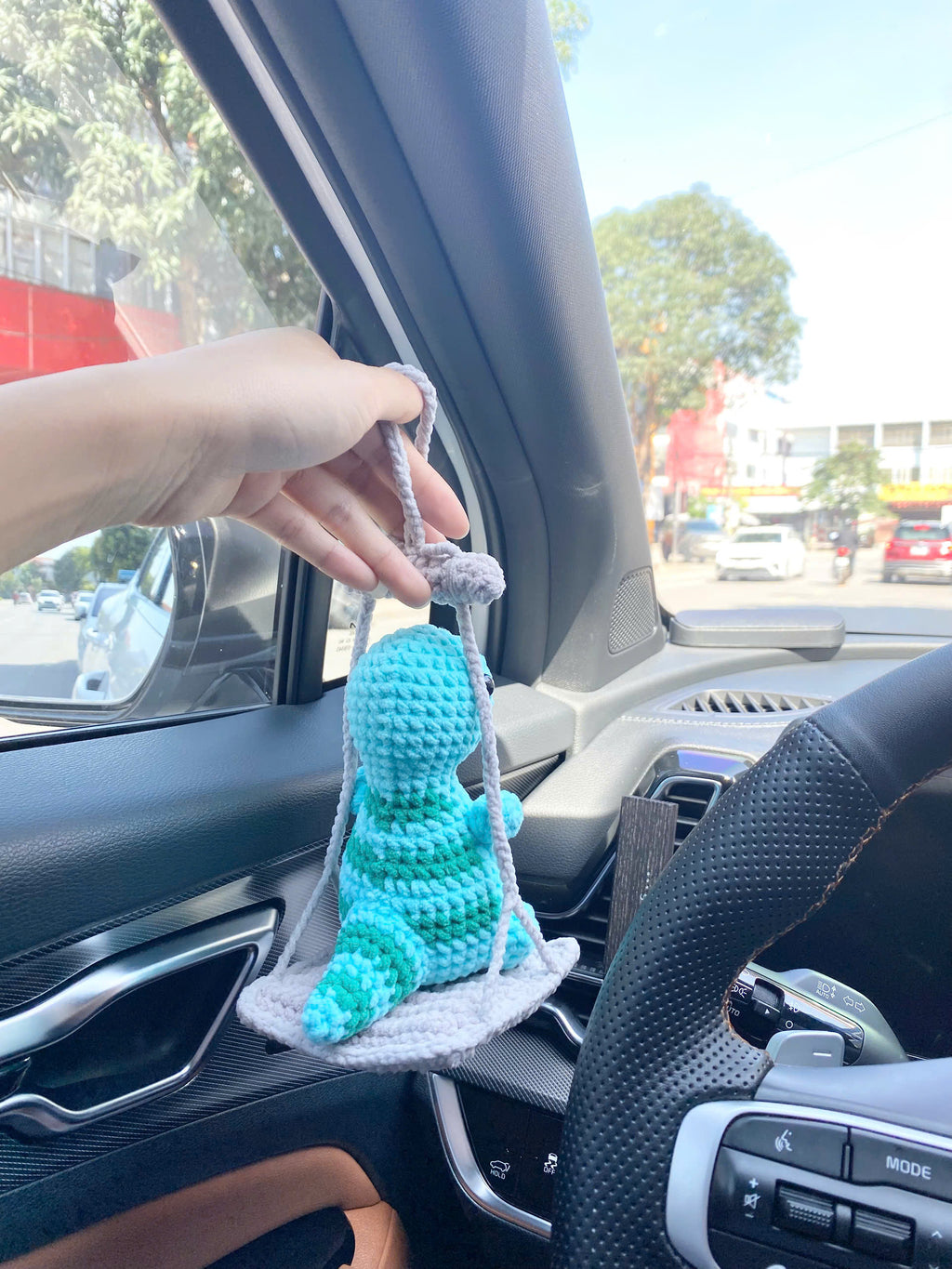 Dinosaur Crochet Pattern: Low Sew Amigurumi Dino Car Decoration (PDF)