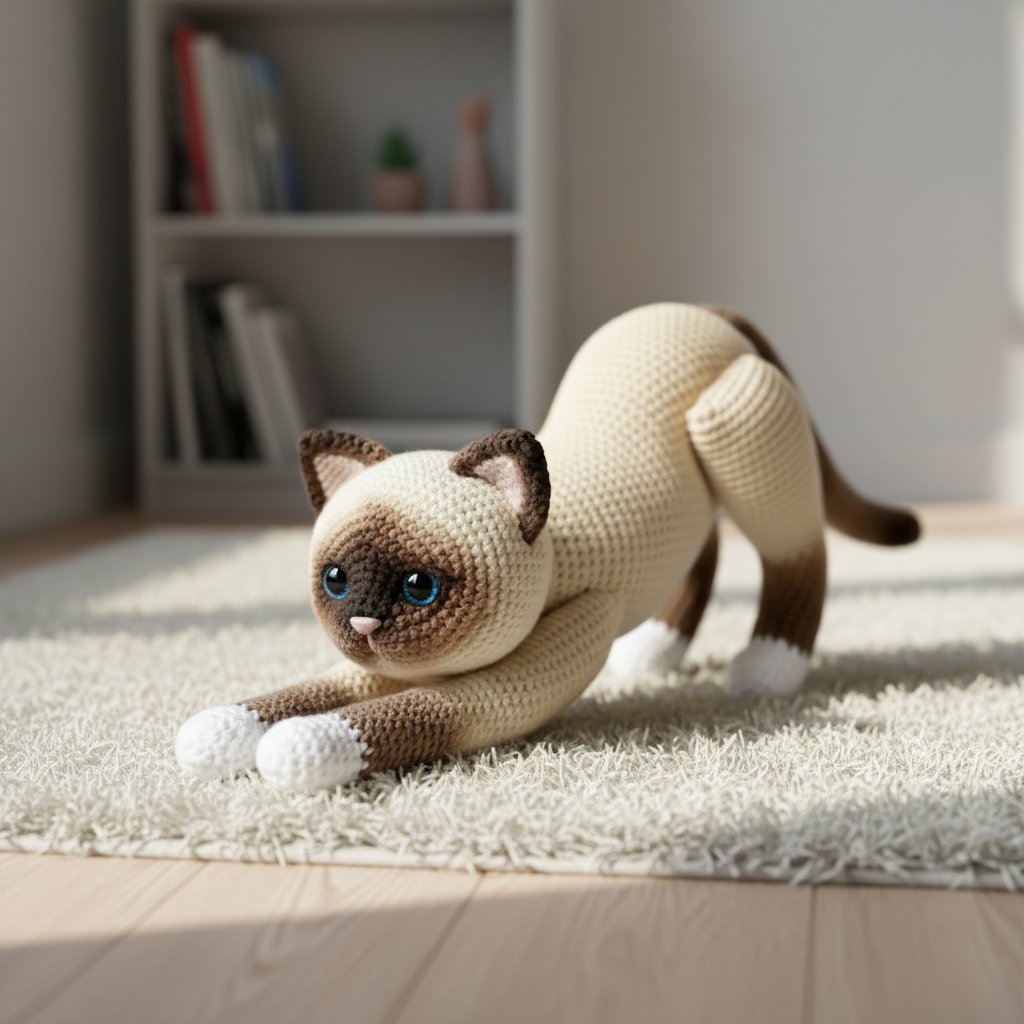 Stretching Cat Crochet Pattern PDF, Realistic Siamese Amigurumi Toy