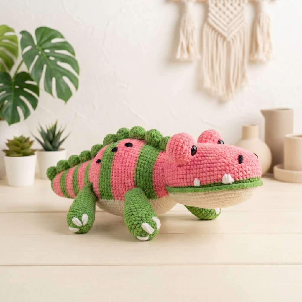 Watermelon Crocodile Crochet Pattern PDF, Cute Alligator Amigurumi