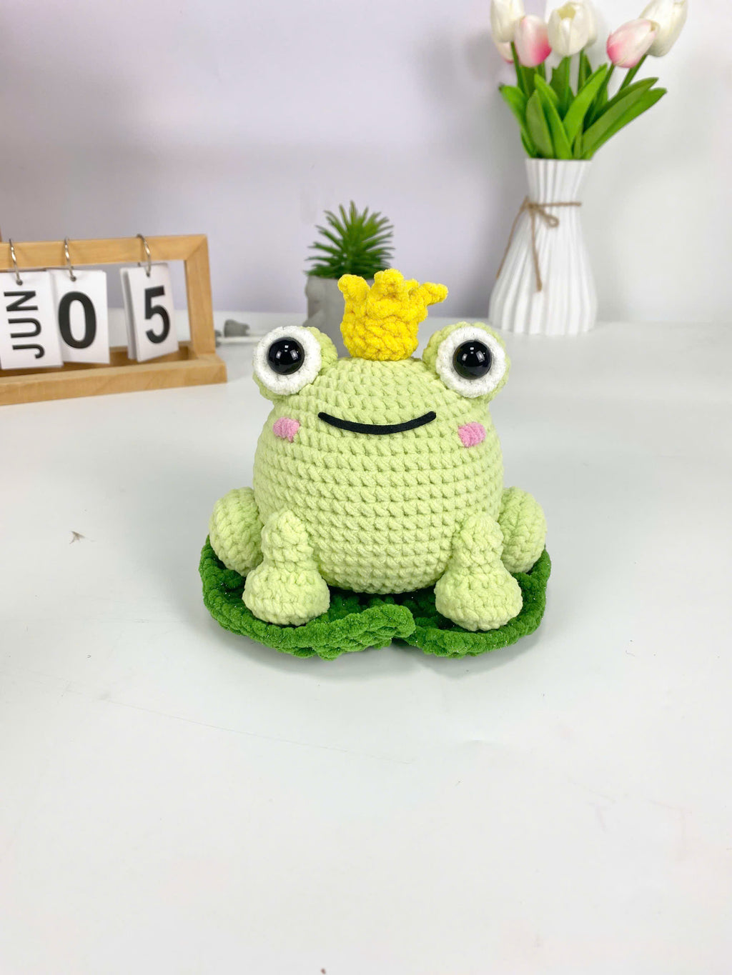 Frog Prince Crochet Pattern PDF, Amigurumi Royal Frog On Lily Pad, Cute Frog Plush Toy Tutorial For Beginners