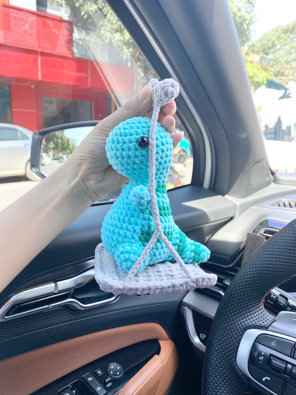 Dinosaur Crochet Pattern: Low Sew Amigurumi Dino Car Decoration (PDF)