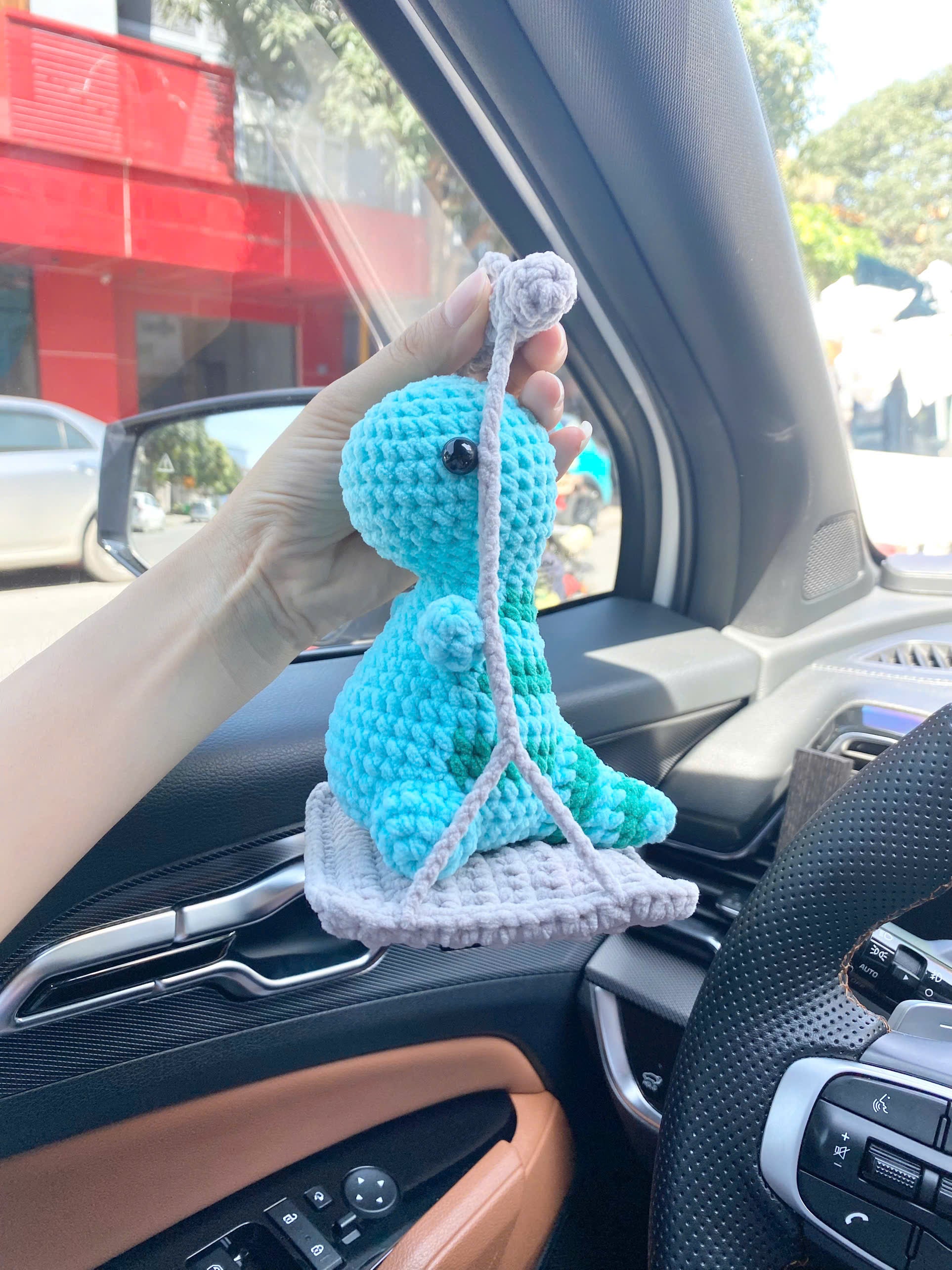 Dinosaur Crochet Pattern: Low Sew Amigurumi Dino Car Decoration (PDF)