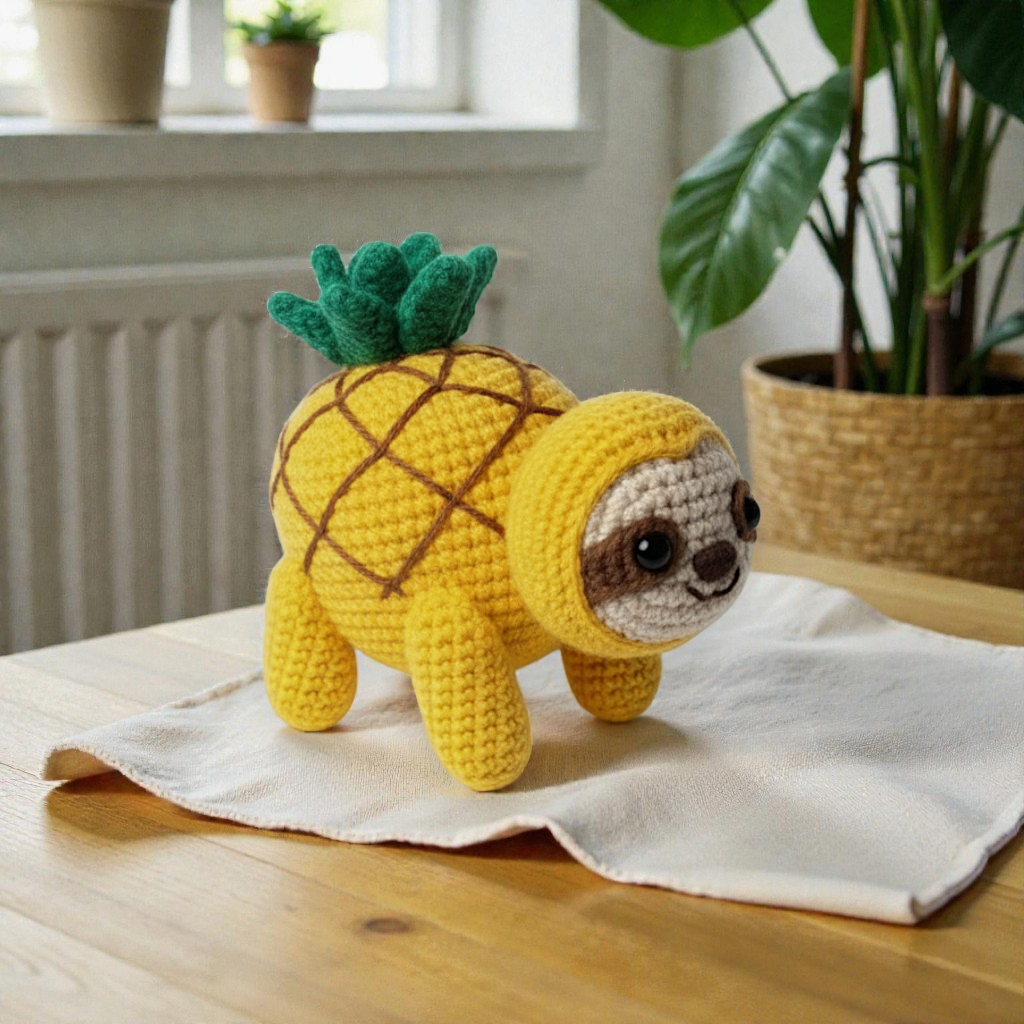 Pineapple Sloth Crochet Pattern PDF, Cute Sloth Amigurumi, Crochet Sloth Toy,