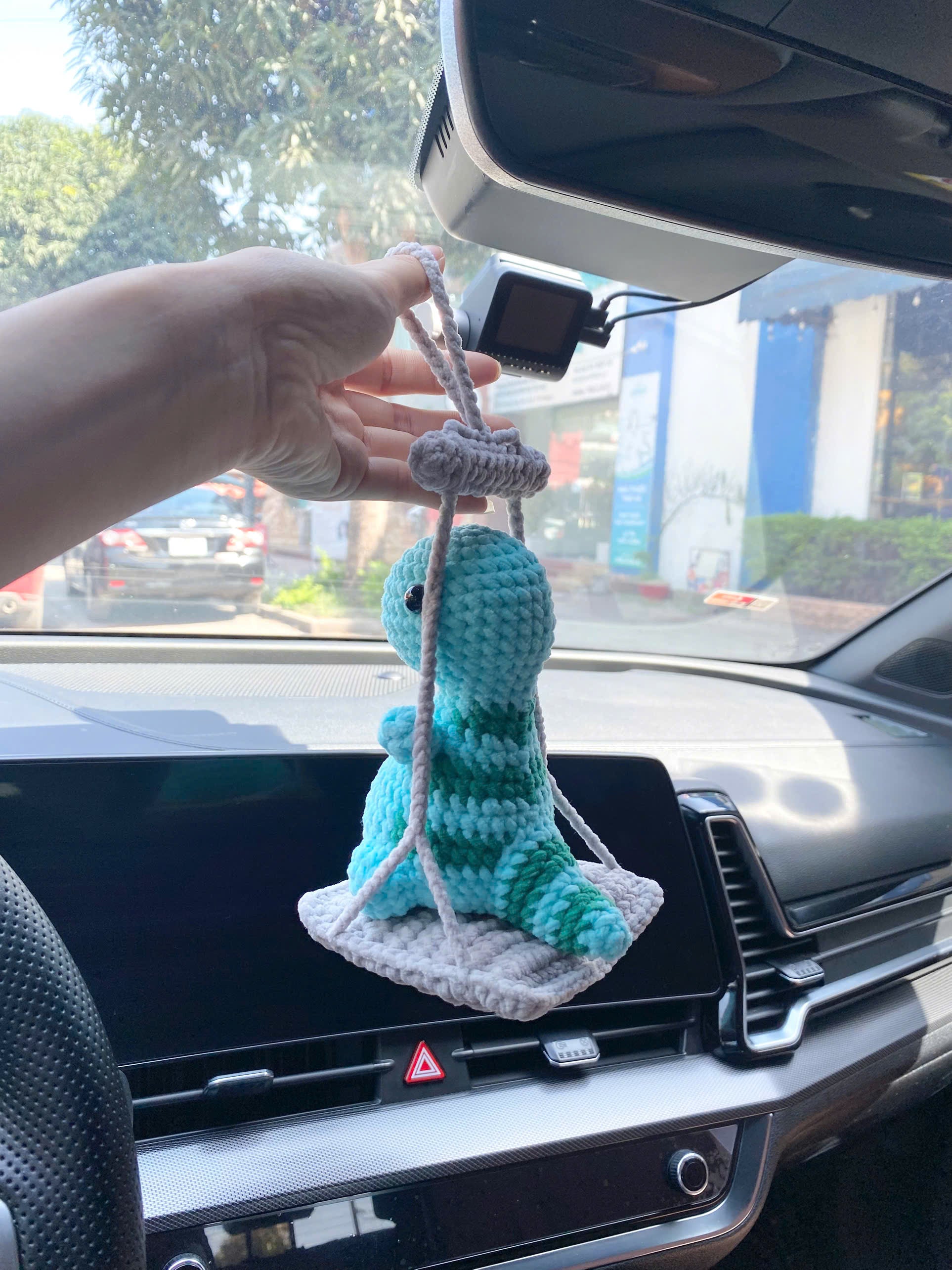 Dinosaur Crochet Pattern: Low Sew Amigurumi Dino Car Decoration (PDF)
