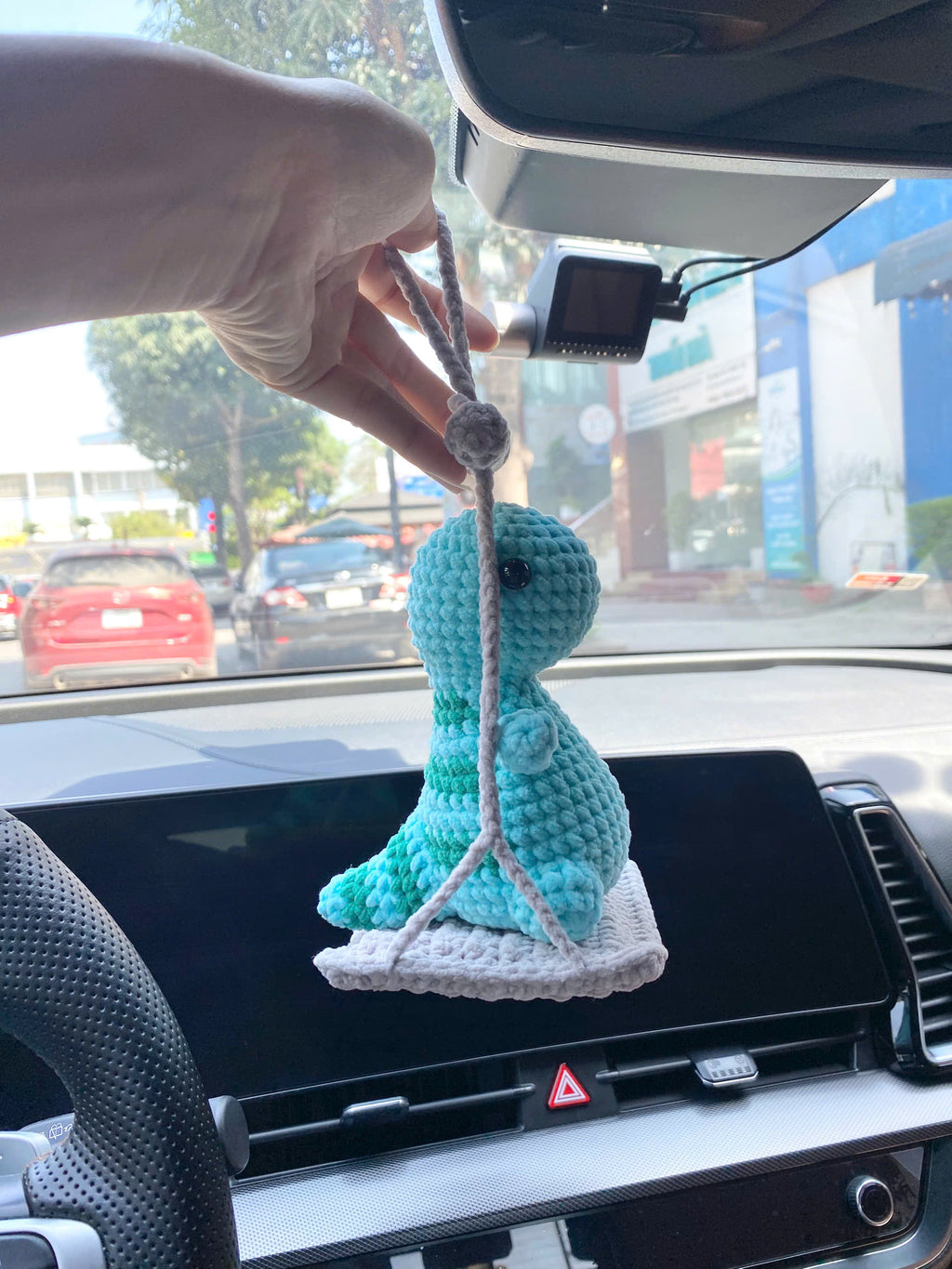 Dinosaur Crochet Pattern: Low Sew Amigurumi Dino Car Decoration (PDF)